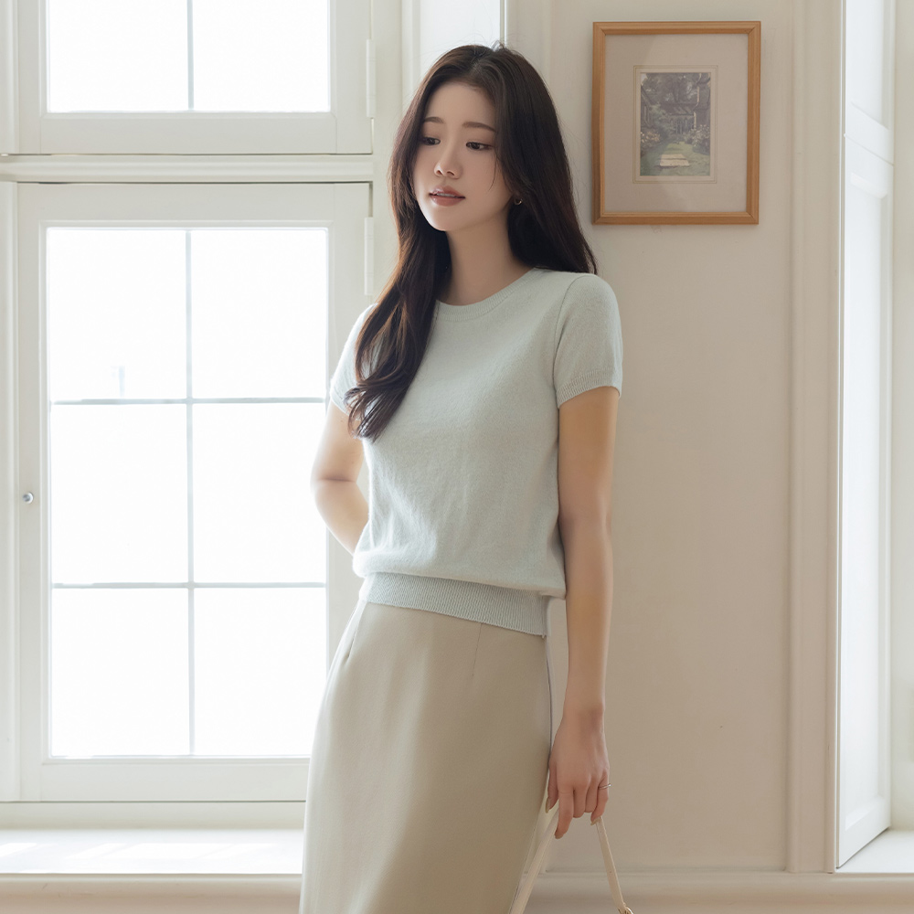 Raund neck Cashmere&Fine Wool Short-sleeve Knit