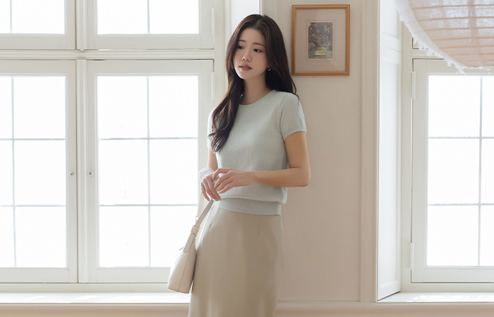 Raund neck Cashmere&Fine Wool Short-sleeve Knit