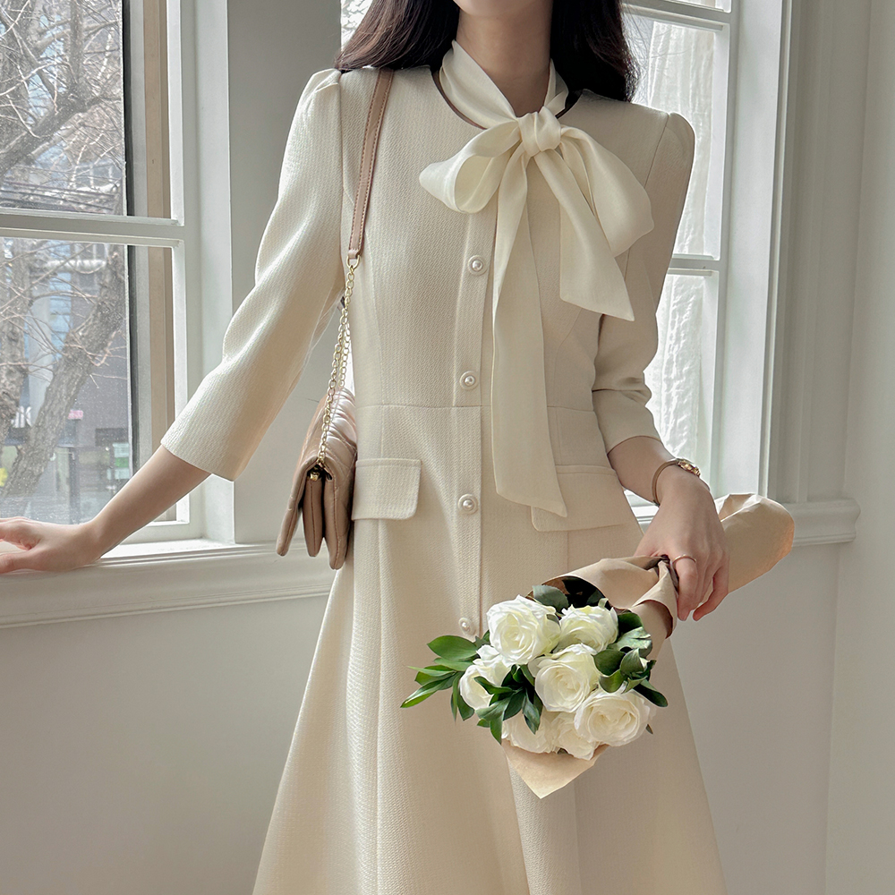 Tweed Capri A-line Dress(+Scarf)