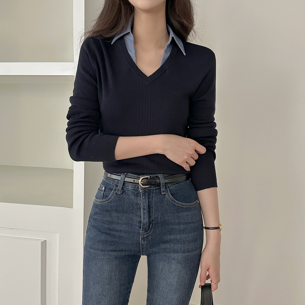 Soft Layering Shirt V-neck Knit