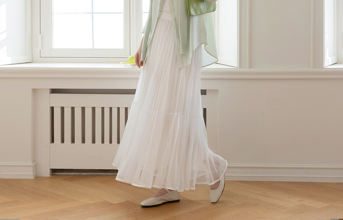 Pure Smock Cancan Banding Long Skirt