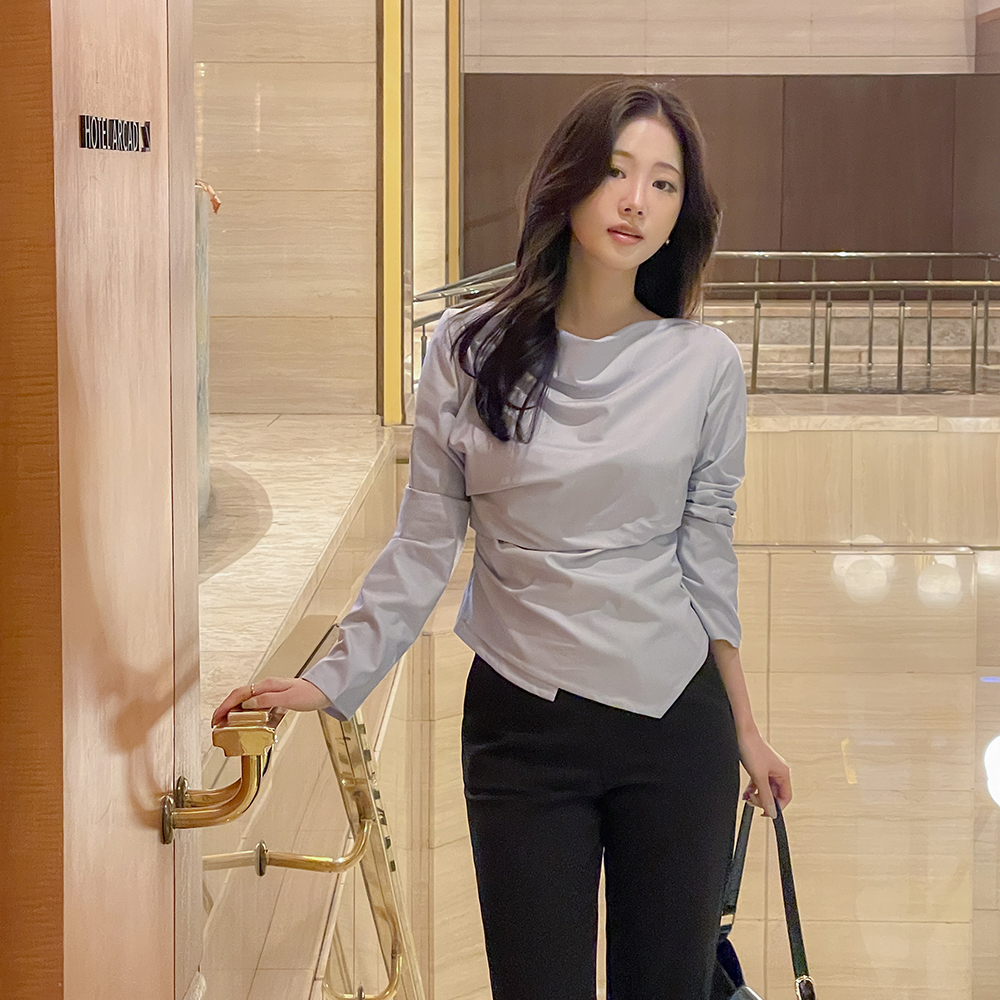 Bamboo Draping Unbalance Span Blouse