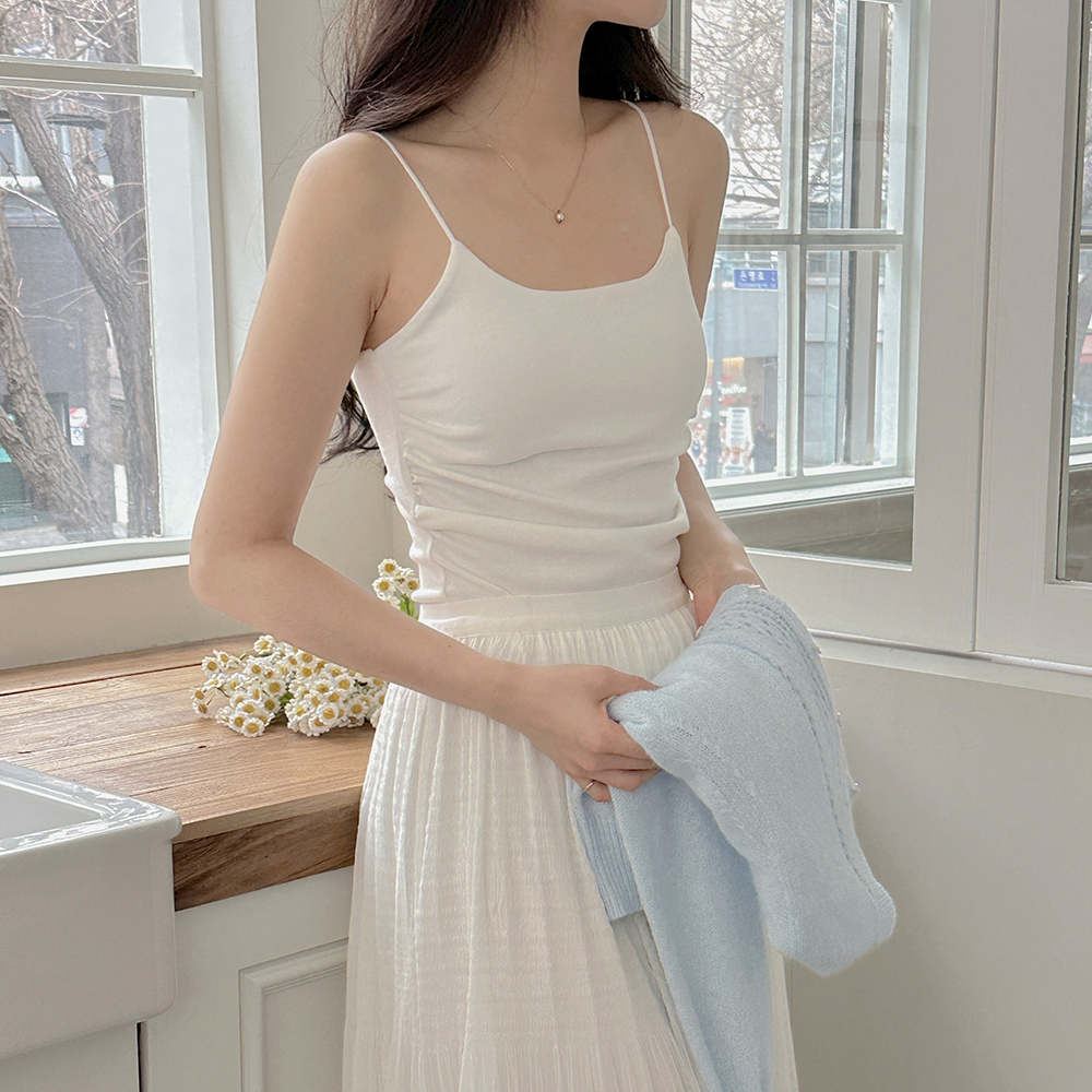 Pad Embed Side Shirring Sleeveless shirts