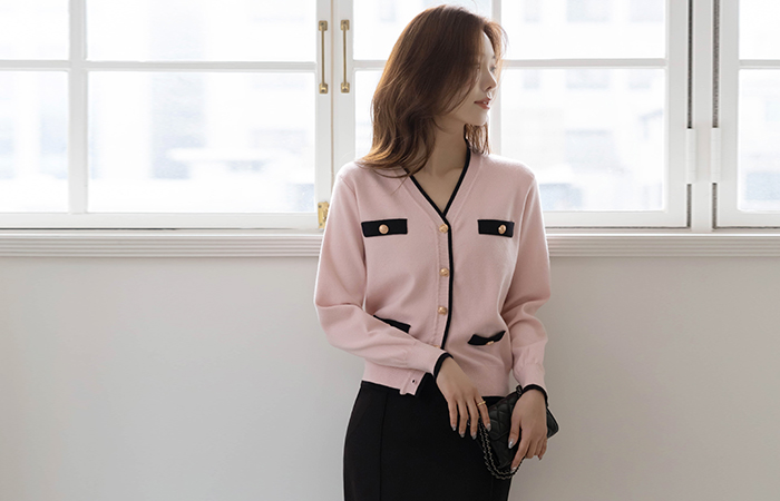 Coco V-neck Color Combination Knit Cardigan