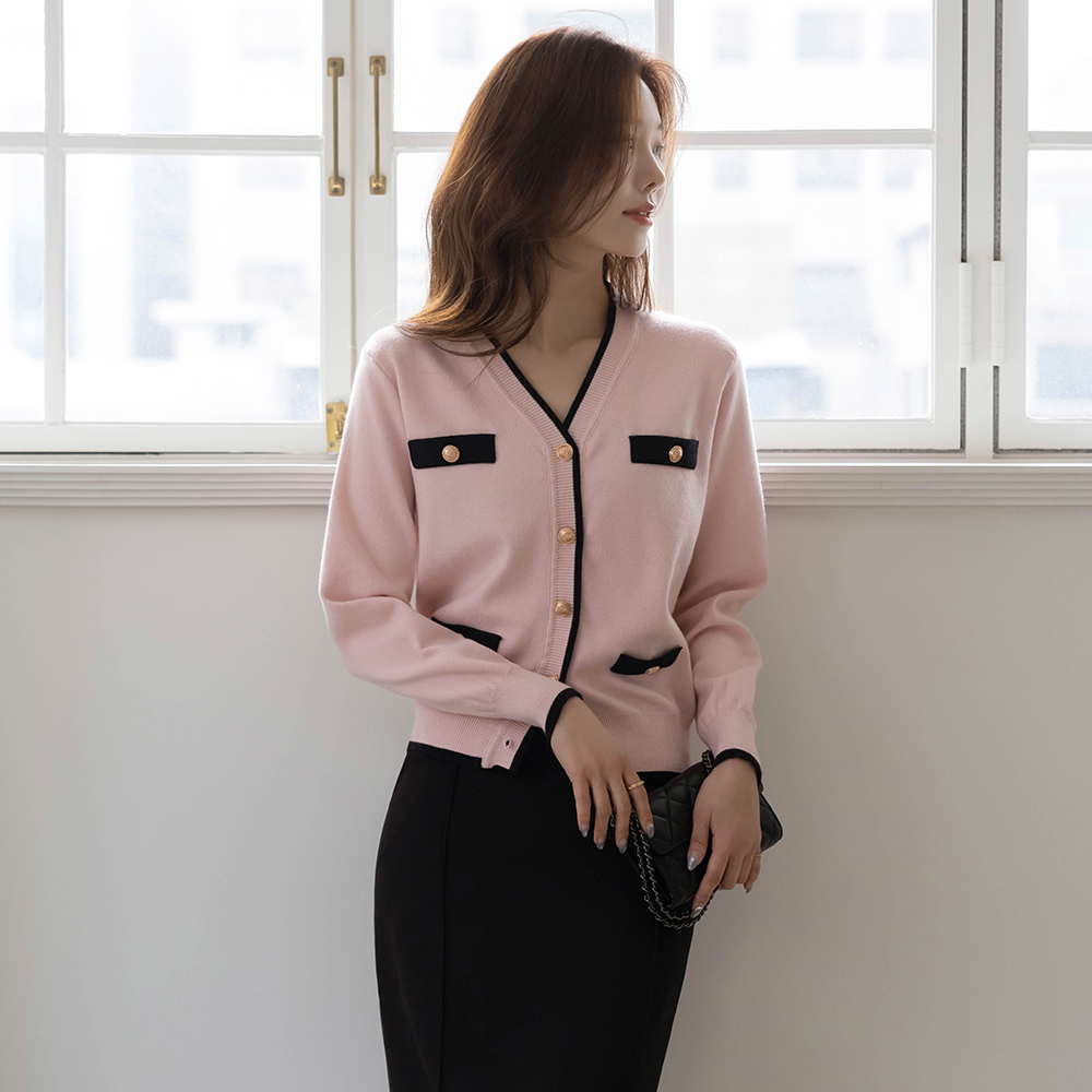 Coco V-neck Color Combination Knit Cardigan