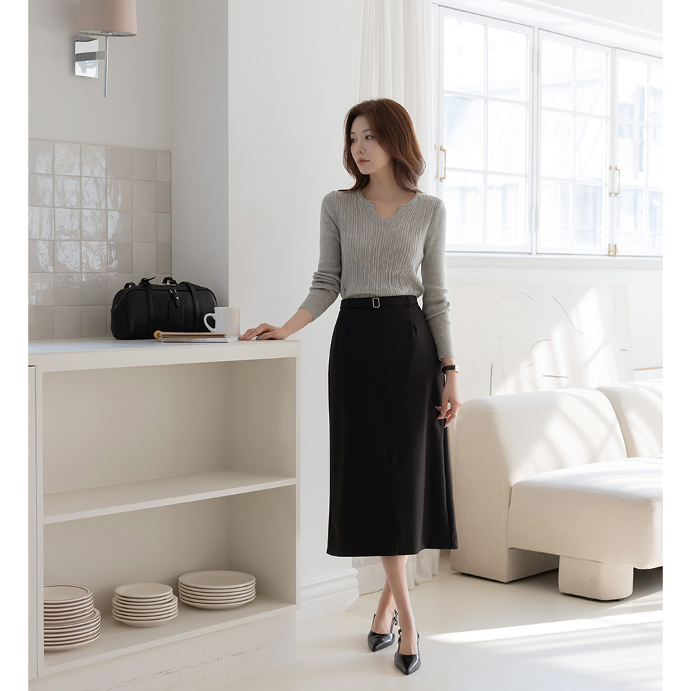 Modern The Back Banding H-line Skirt(+Belt)