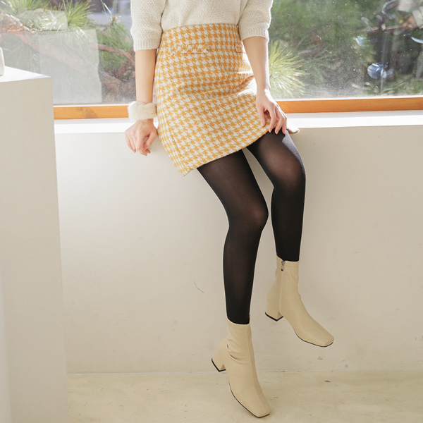Hound's-Tooth Check Wool Mini Skirt