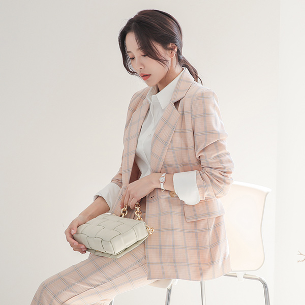 Spring Plaid Check Tailored Jacket