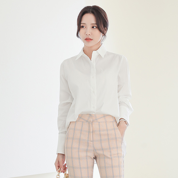 Solid Basic Long Cuffs Cotton Span Shirt
