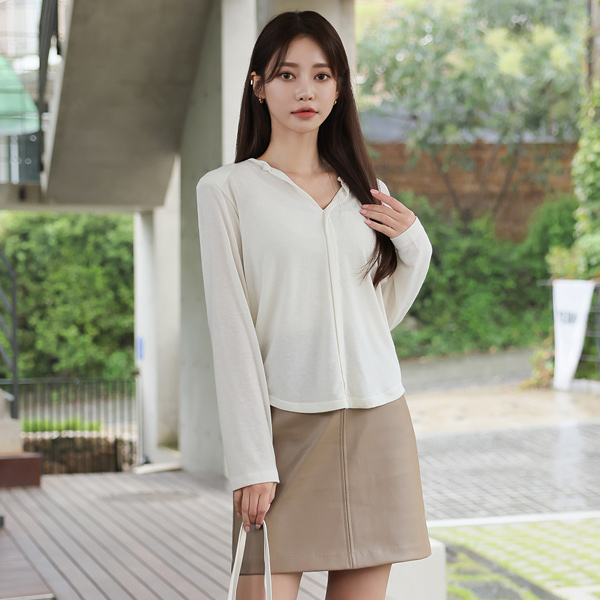 Tencel Half-Open Single Shoulder Pads T-shirt