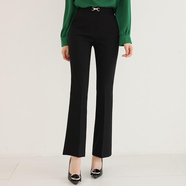 Gold Ring Buckle Decoration Boot-Cut Slacks(fall)