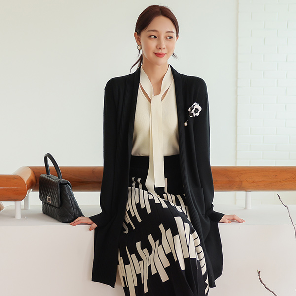 Cozy Corduroy Line Open Long Cardigan