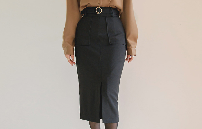 Lady Gold Ring Belted H-line Skirt