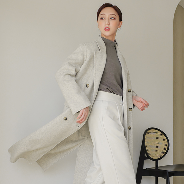 Powdery Double-button Hand-Made Wool Coat