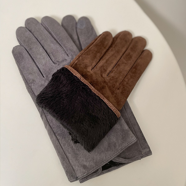 Smartphones Touch Pig leather Suede Leather gloves(Mink Fur Lining)