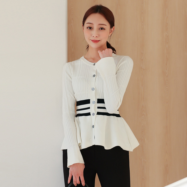 Corduroy Stripe Peplum Cardigan