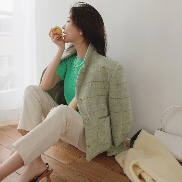 Pastel Color Double Check Wool Jacket