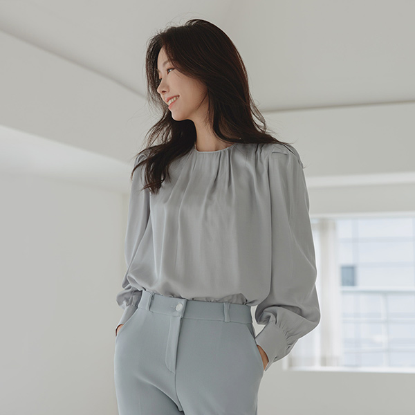 Pastel Color Shine Shirring Blouse