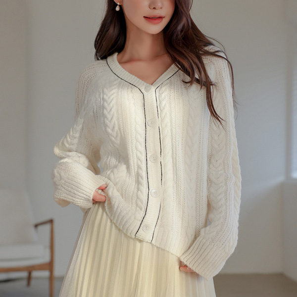 Mohair Wool Color Combination Lining Twiddle Knit Cardigan