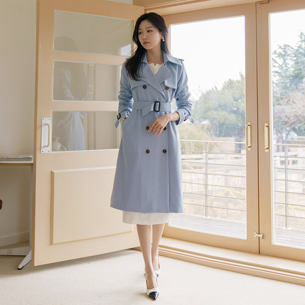 Spring Color Double Button Trench Coat