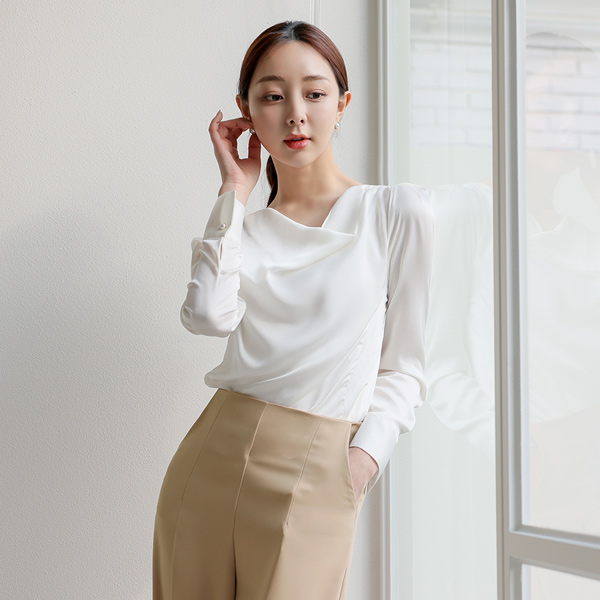 Satin Drape Cowl Neck Blouse