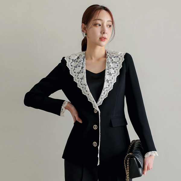 Formal Color Combination Lace Collar Jacket