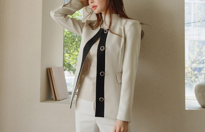 Modern No-collar Button Point Color Combination Jacket