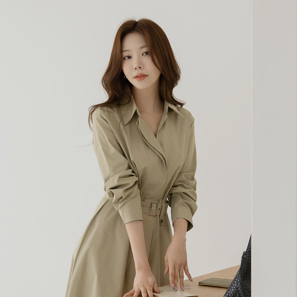 Hidden Trench Style A-line Dress(+Belt)