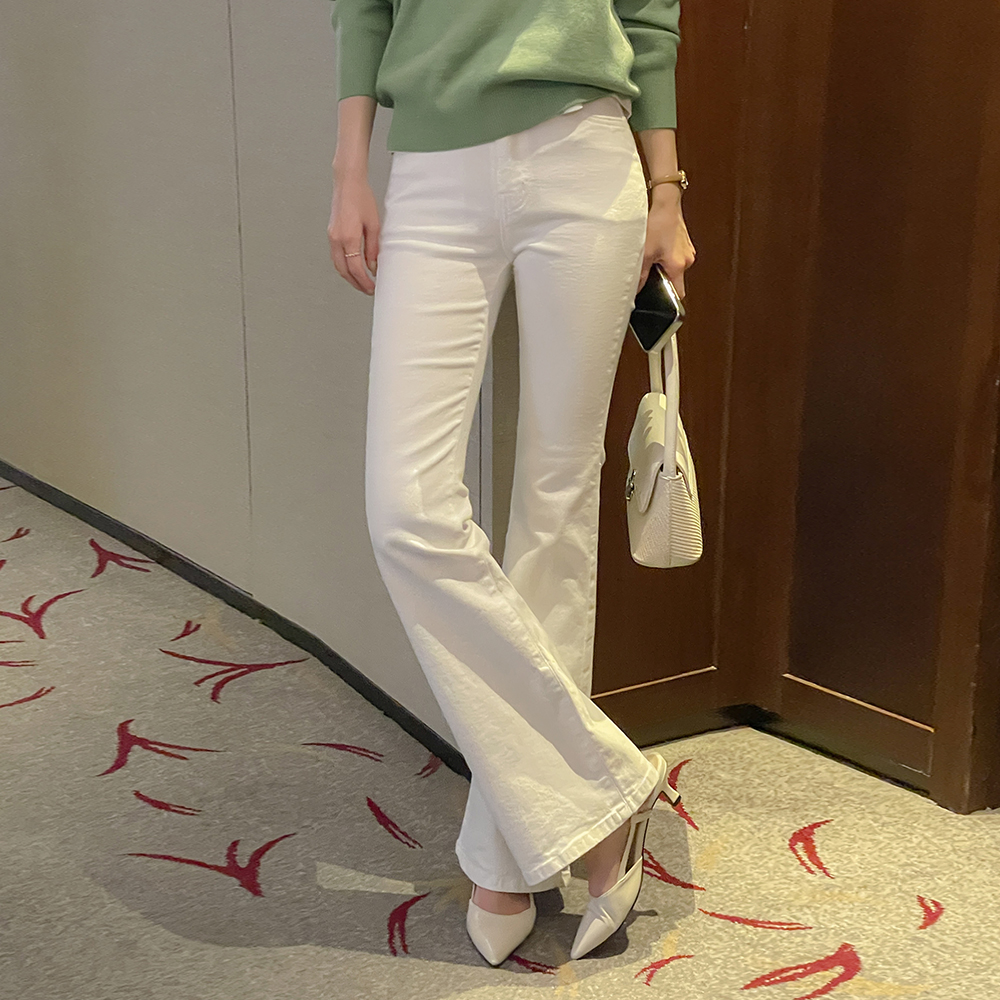 Cotton Slim Fit Span Boot-Cut Pants