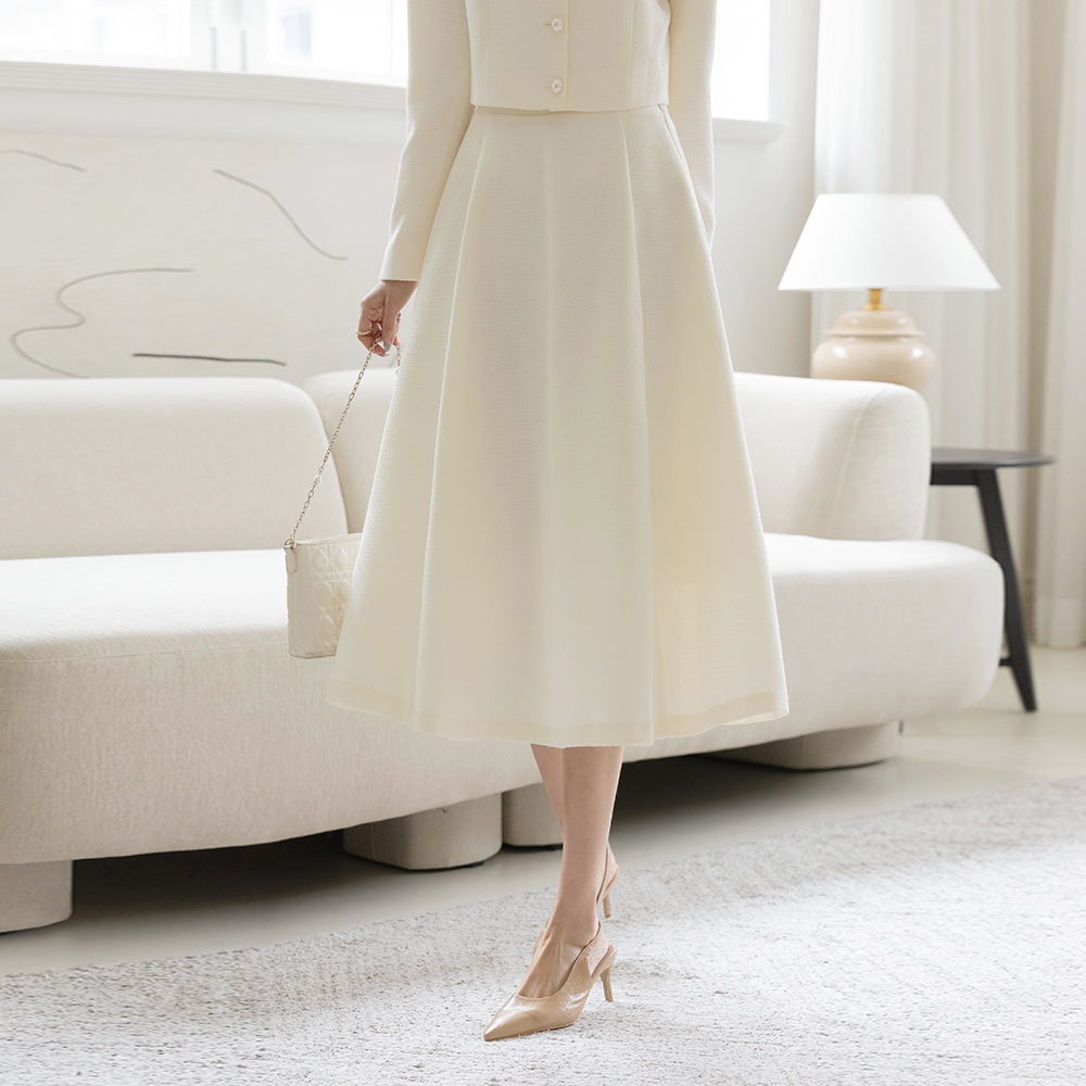  A-line Back Banding Tweed Set-up Skirt