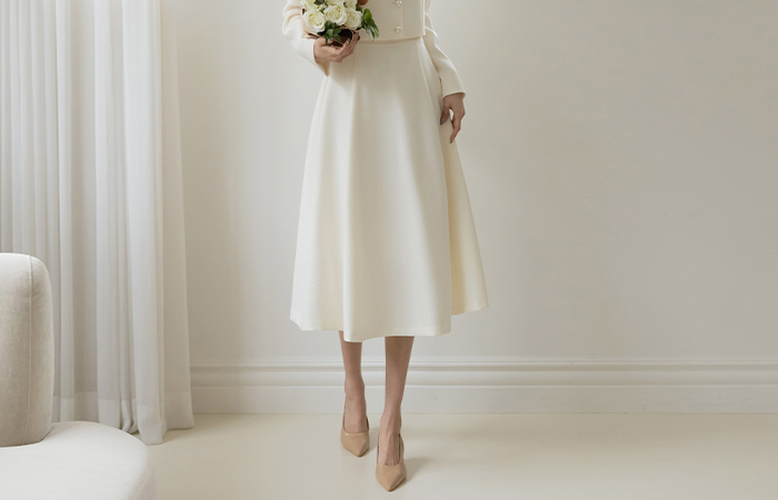  A-line Back Banding Tweed Set-up Skirt