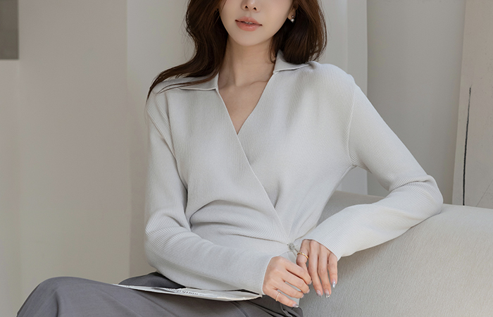 Collar Wrap Button Knit Knit