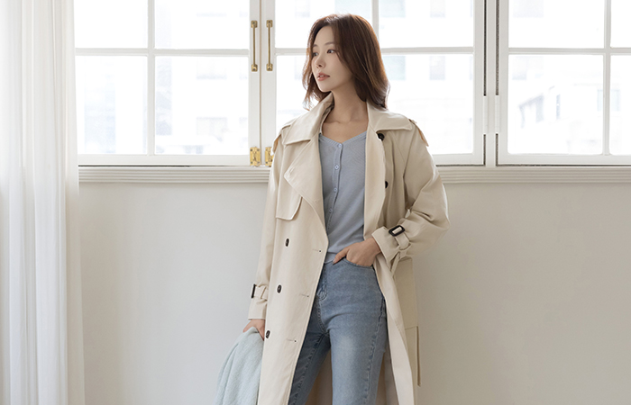 Classic Double-button Trench Long Coat(+Belt)