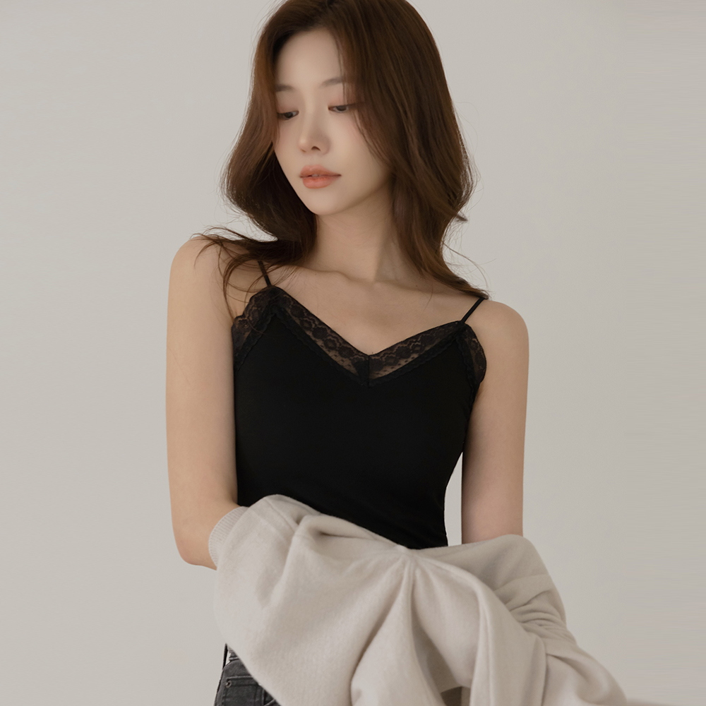 Lace Pad Embed Corduroy Sleeveless shirts