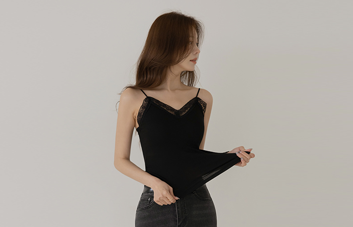 Lace Pad Embed Corduroy Sleeveless shirts
