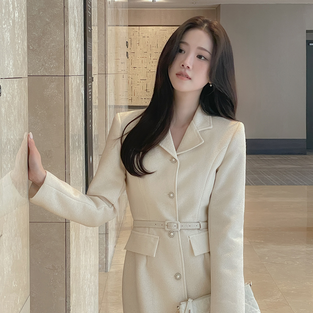 Swan Tweed Pearl H-line Dress(+Belt)