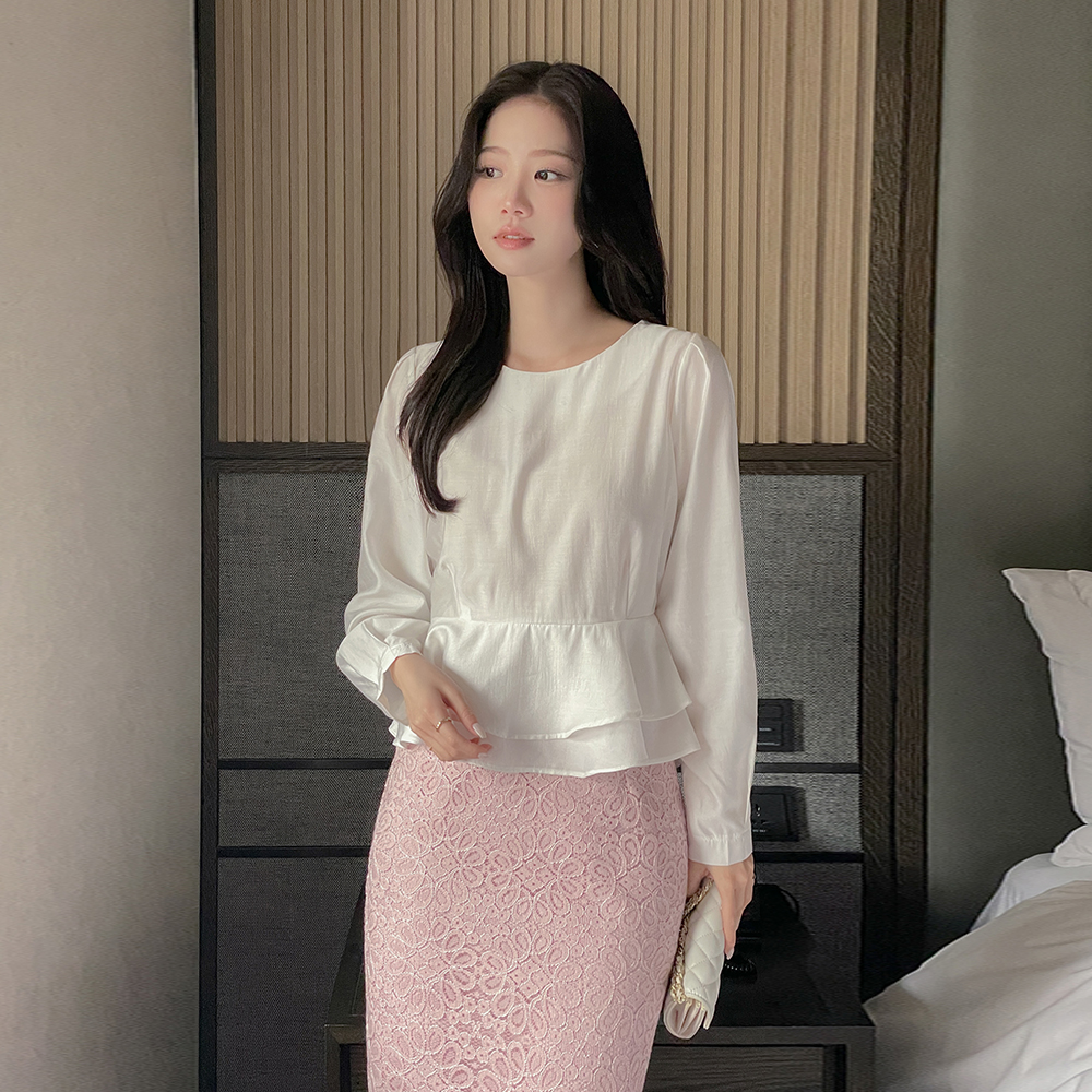 Raund neck Strap Belt Double Peplum Blouse