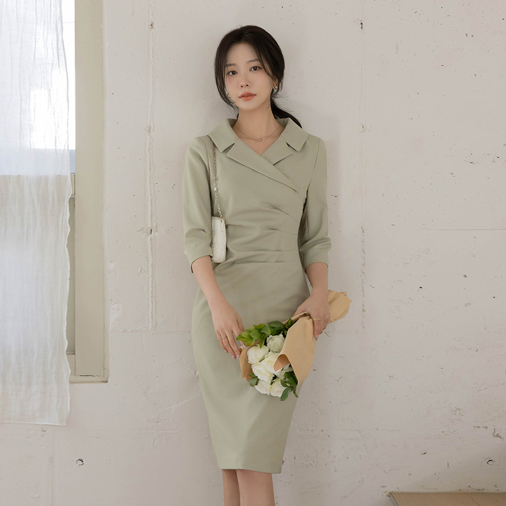 Wrap Style Shirring H-line Capri Dress(+Belt)