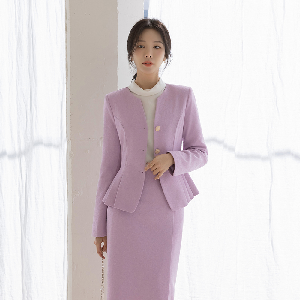 No-collar Peplum Tweed Set-up Jacket