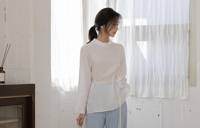 이브 Half-Highneck Long-sleeve Blouse(+Belt)