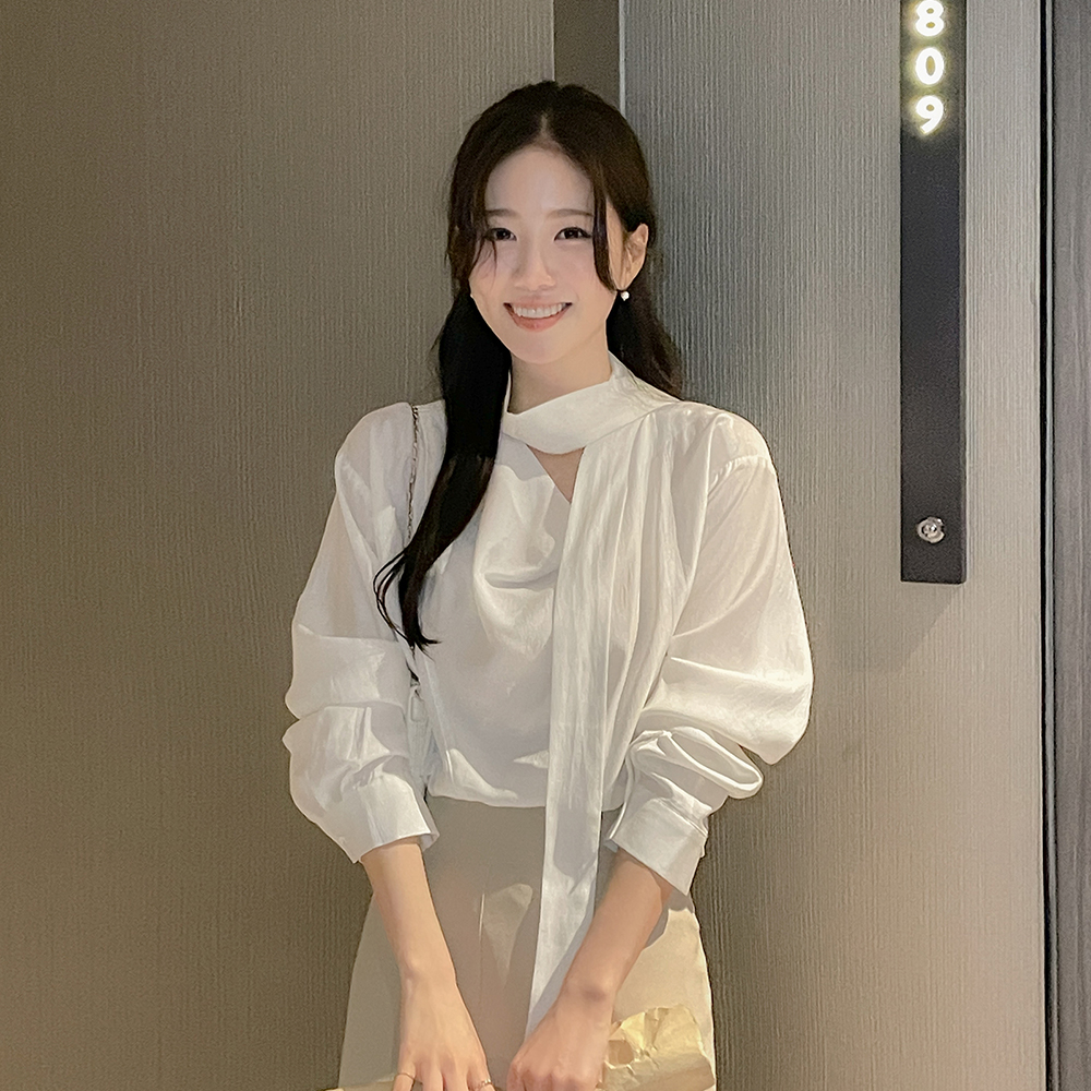 Draping Tie Neck Cutting Blouse