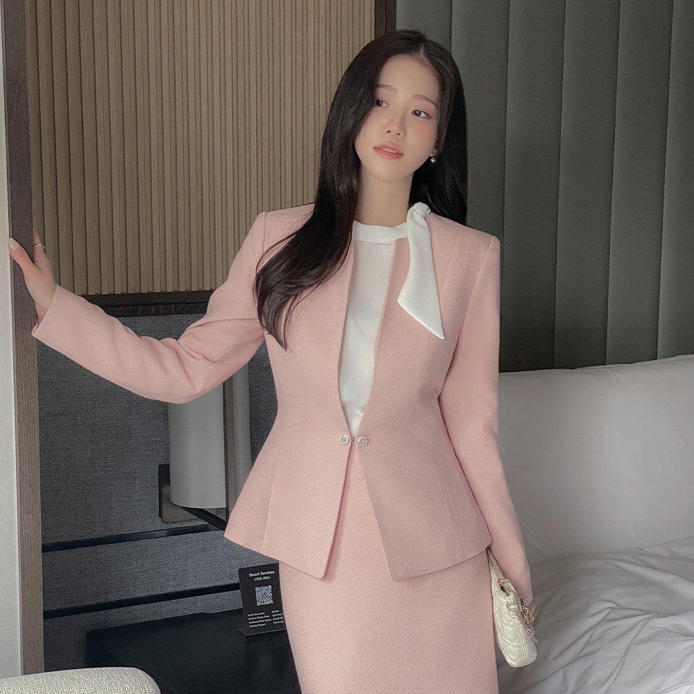 미셸 No-collar Peplum Tweed Set-up Jacket