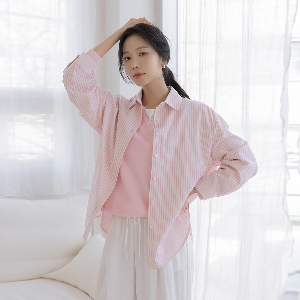 Spring Color Stripe loose fit Shirt