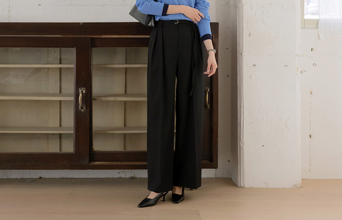 Modern Pintuck wide fit Slacks(+Belt)