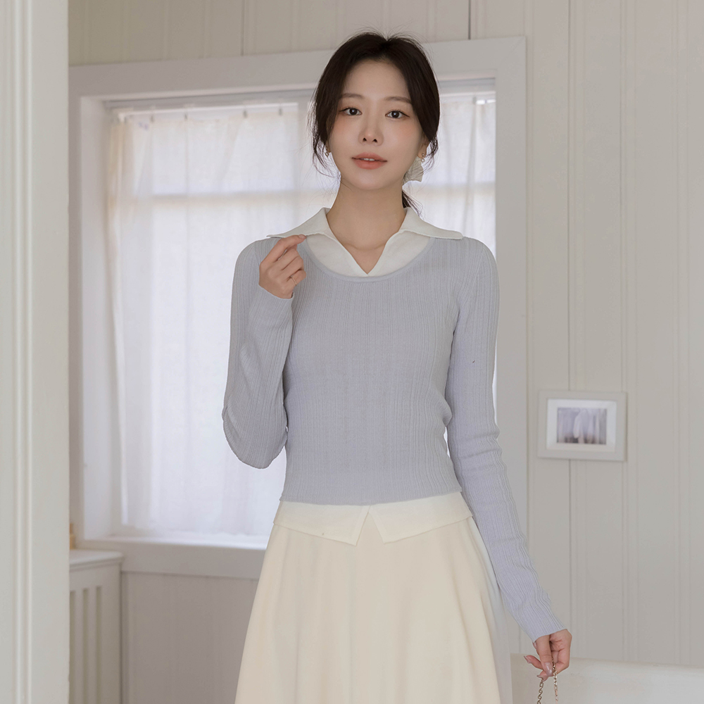 Collar Cutting-Neck Color Combination layered Knit