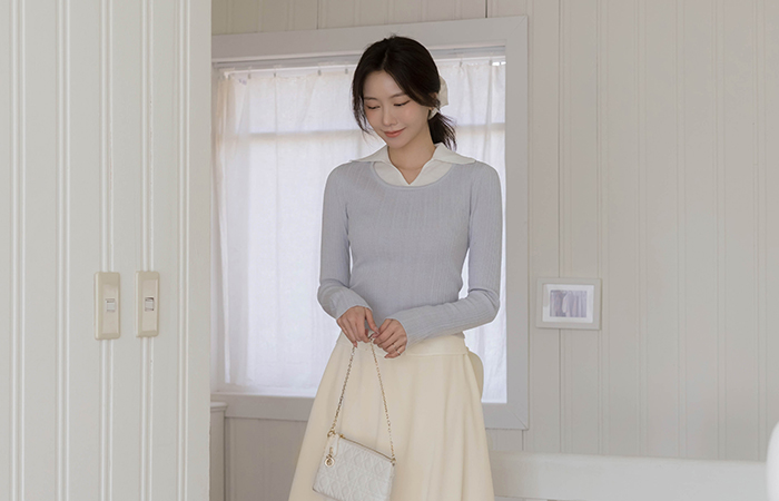 Collar Cutting-Neck Color Combination layered Knit