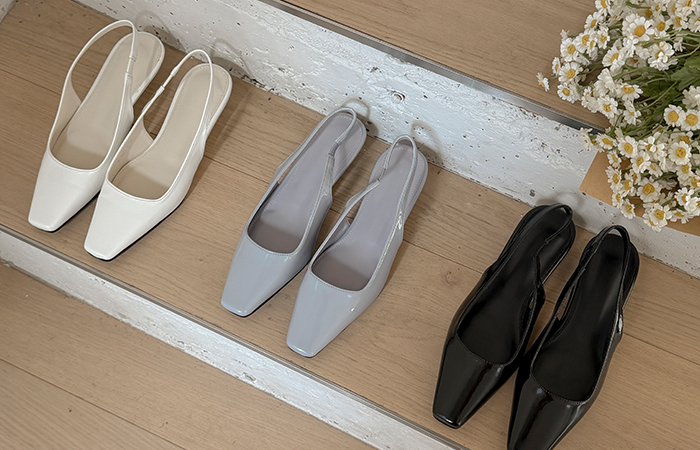 Glossy Soft Square Toe Sling Backs Heels