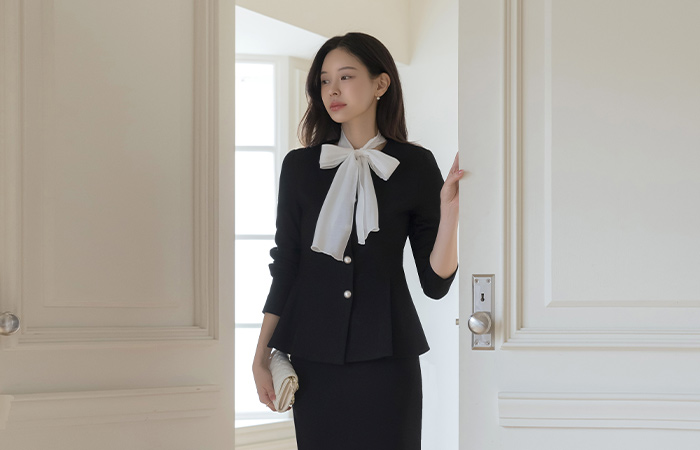 Pearl Button Peplum Jacket_Scarf