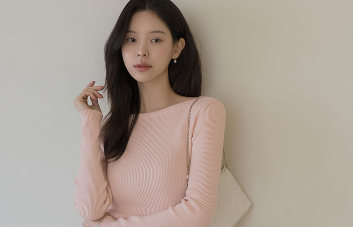 Lip-Neck Color Corduroy Long-sleeve Knit