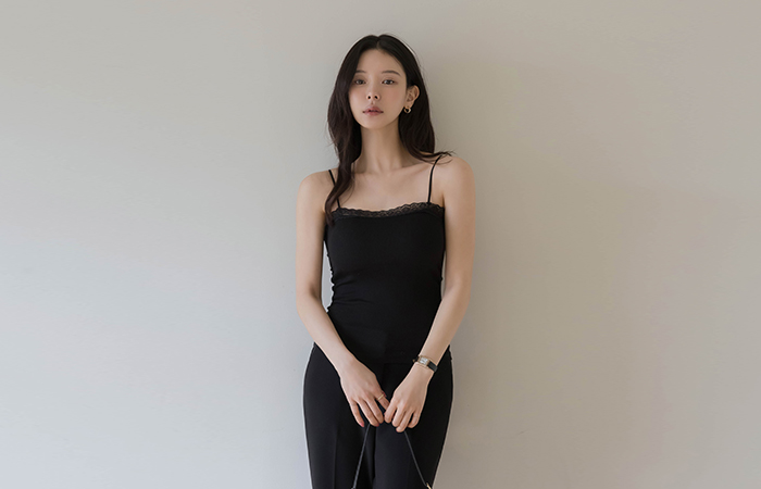 Lace Straight Pad Embed Corduroy Sleeveless shirts